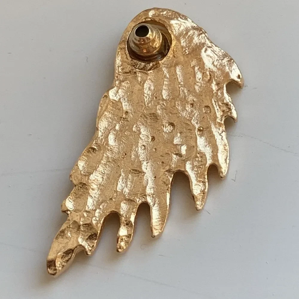 Angel Wings Stud Earrings in Gold Tone with Faux Diamond Crystals